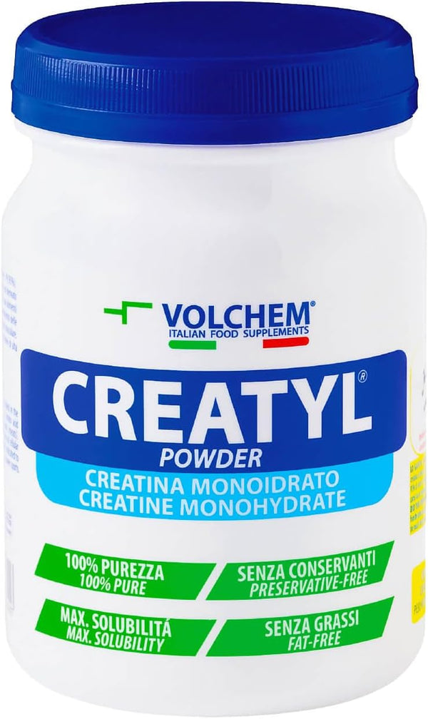 Volchem Creatyl Powder, Integratore Alimentare con Creatina Monoidrato di Grado Farmaceutico, 100% Purezza e Massima Solubilità, Senza Grassi e Conservanti, Barattolo con Polvere Solubile, 300 g