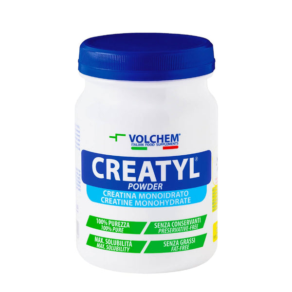 Volchem Creatyl Powder, Integratore Alimentare con Creatina Monoidrato di Grado Farmaceutico, 100% Purezza e Massima Solubilità, Senza Grassi e Conservanti, Barattolo con Polvere Solubile, 300 g