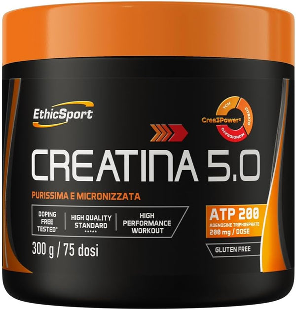 EthicSport - Creatina 5.0 - Barattolo da 300 g - Integratore innovativo di creatina con Crea3Power® e ATP, ideale per atleti che cercano performance avanzate.