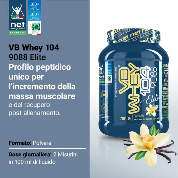 VB WHEY 104 9088 Elite® - 700g Vaniglia - Sieroproteine Idrolizzate in Polvere Optipep 9088 e 90 PRO per Crescita e Recupero Muscolare - Formula ad Elevata Bioattività