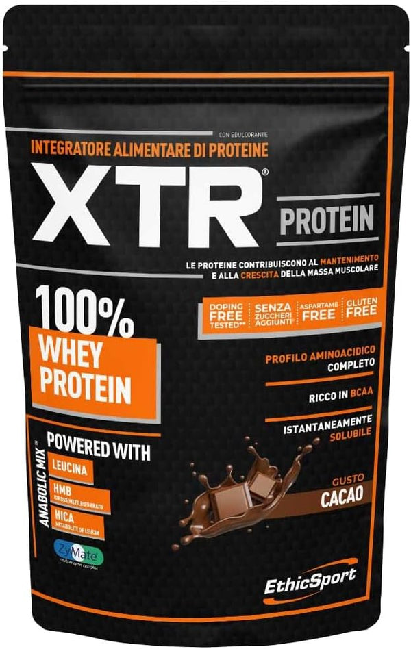EthicSport - Proteine XTR - Busta da 900 g - Gusto: Cacao - Integratore alimentare di proteine 100% WHEY…