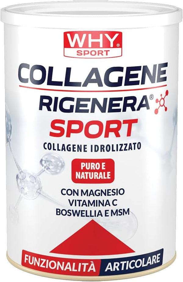 WHY SPORT COLLAGENE RIGENERA SPORT - Collagene Idrolizzato Puro e Naturale - Con Magnesio, Vitamina C, Boswellia e MSM - Integratori Alimentari - Integratore Articolare - Gusto Neutro - 336 gr