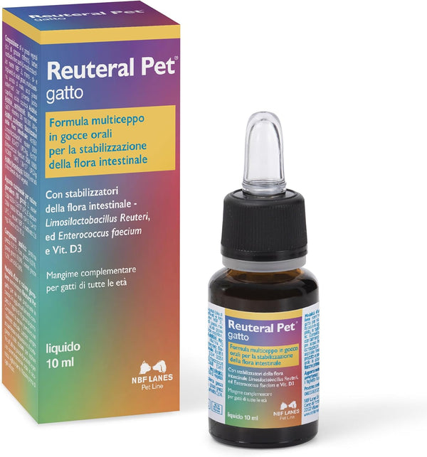 NBF Lanes | Reuteral Pet Gatto, Gocce orali, Probiotico a base di fermenti lattici vivi per la stabilizzazione della Flora intestinale nei Gatti
