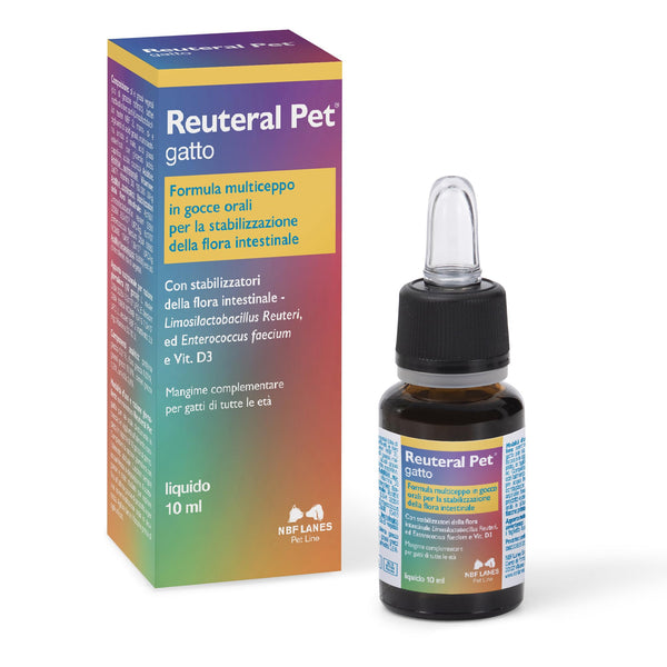 NBF Lanes | Reuteral Pet Gatto, Gocce orali, Probiotico a base di fermenti lattici vivi per la stabilizzazione della Flora intestinale nei Gatti