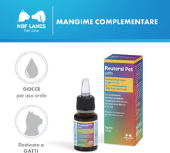 NBF Lanes | Reuteral Pet Gatto, Gocce orali, Probiotico a base di fermenti lattici vivi per la stabilizzazione della Flora intestinale nei Gatti