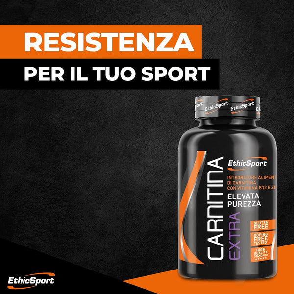 EthicSport - Carnitina Extra - Barattolo da 80 cpr da 1600 mg - Integratore alimentare di Carnitina con Vitamina B12 e Zinco