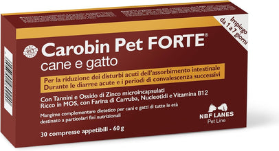 NBF Lanes | Carobin Pet Forte Cane Gatto, 30 Compresse Appetibili, Riduzione Disturbi Acuti dell’Assorbimento Intestinale, Diarree Acute, Convalescenza
