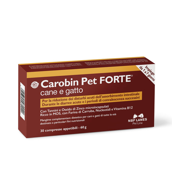 NBF Lanes | Carobin Pet Forte Cane Gatto, 30 Compresse Appetibili, Riduzione Disturbi Acuti dell’Assorbimento Intestinale, Diarree Acute, Convalescenza