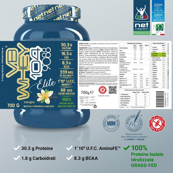 VB WHEY 104 9088 Elite® - 700g Vaniglia - Sieroproteine Idrolizzate in Polvere Optipep 9088 e 90 PRO per Crescita e Recupero Muscolare - Formula ad Elevata Bioattività