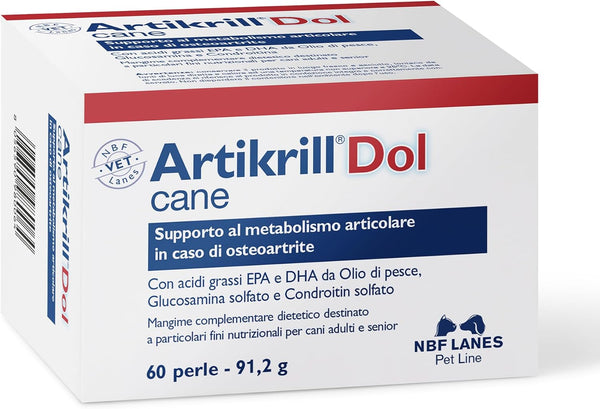 NBF Lanes | Artikrill Dol Cane, 60 Perle Appetibili, Supporto Metabolismo Articolare in caso di Osteoartrite del Cane Adulto e Senior