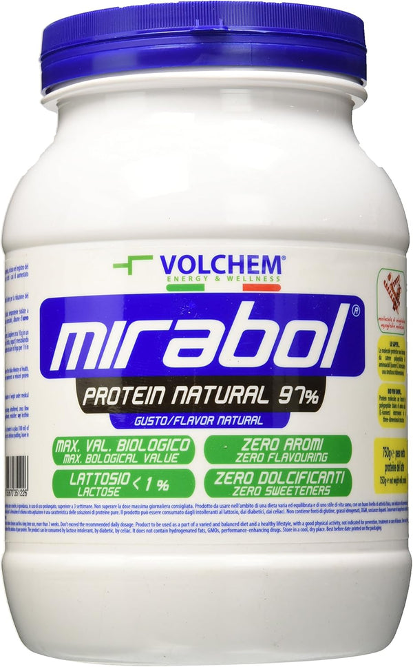 Volchem Mirabol Protein 97, Integratore Alimentare con Proteine dell'Uovo e del Latte, Senza Aromi e Dolcificanti, Barattolo con Polvere Solubile, Gusto Natural, 750 g