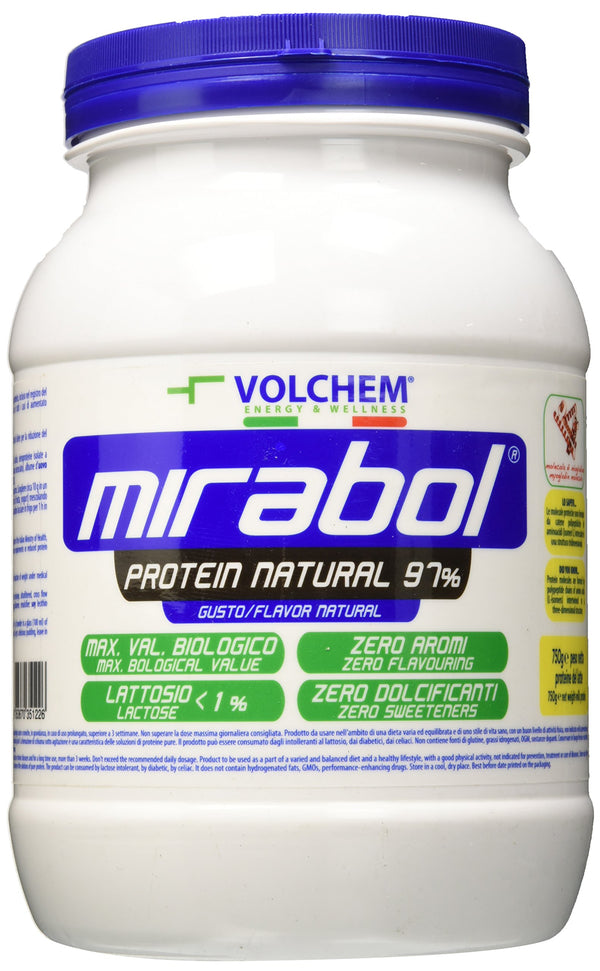 Volchem Mirabol Protein 97, Integratore Alimentare con Proteine dell'Uovo e del Latte, Senza Aromi e Dolcificanti, Barattolo con Polvere Solubile, Gusto Natural, 750 g
