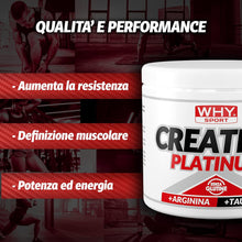 WHY SPORT CREATINA PLATINUM - Creatina - Pre Workout - Integratore Alimentare a Base di Creatina con Arginina e Taurina - 300 g