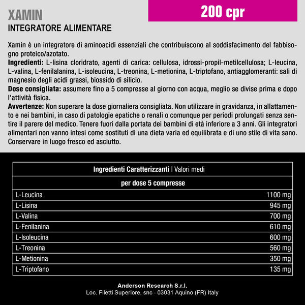 Anderson Research Xamin Integratore, Aminoacidi Essenziali, 200 Compresse